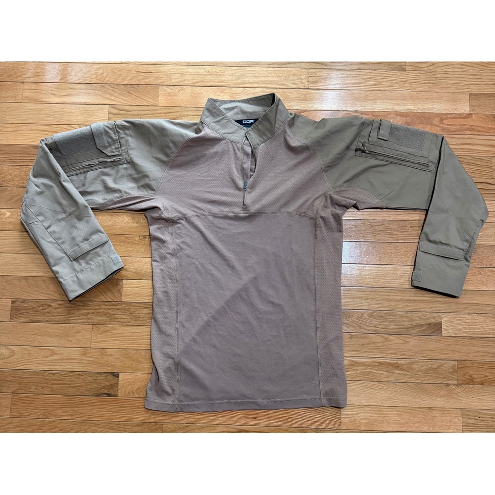CQR Mens Tactical Combat Shirt 1/4 Zip Long Sleeve Ripstop Tan Brown Large